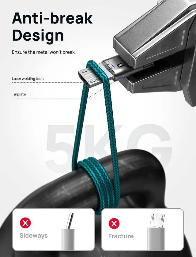 Alt view image 3 of 7 - Micro USB Charger Cable, (3-Pack 3.3ft+6.6ft+10ft) Android Charger Micro USB to USB A Nylon Braided Cord Compatible with Samsung Galaxy S6 S7 Edge Note 5, Kindle and More-Green