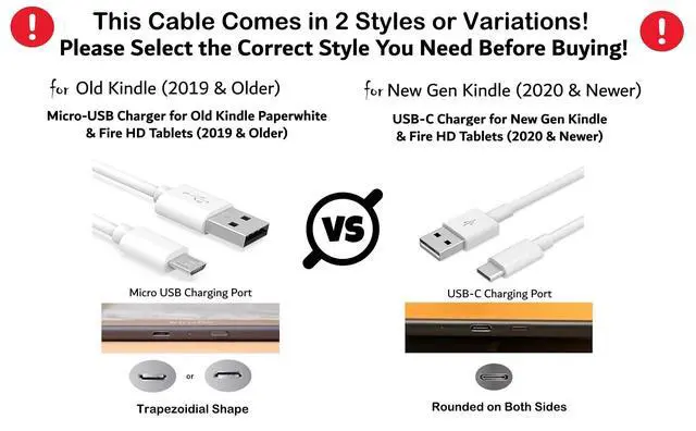 Alt view image 2 of 4 - 6ft Long USB to Micro-USB Replacement Charger Cable Cord Accessory Designed for Old (2019 and Older) Kindle Paperwhite E-Readers, Oasis and Fire Tablets (White)
