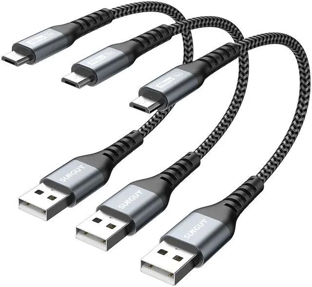 Main image of 6 inch Short Micro USB Cable 3Pack, 0.5FT USB to Micro USB Nylon Braided Fast Charging and Data Transfer Cord for Samsung Galaxy S7 Edge S6, Power Bank, Android Phone, PS4