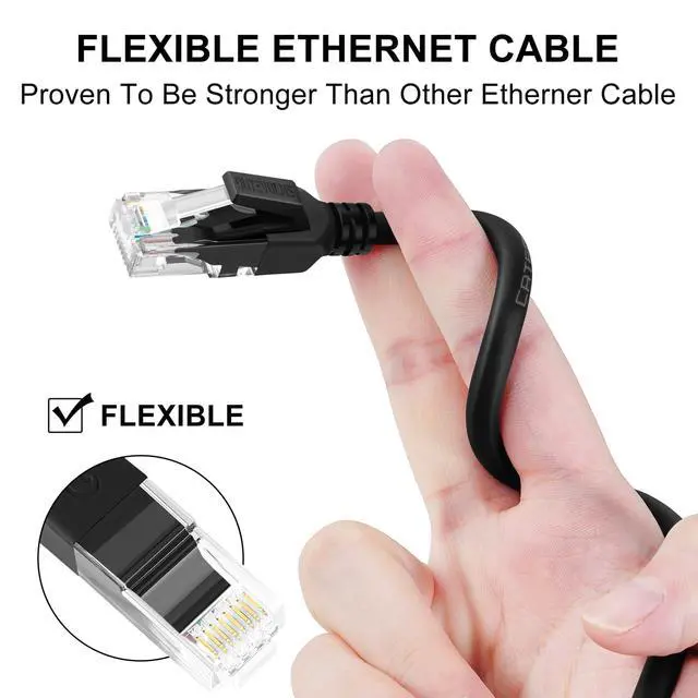Alt view image 2 of 7 - Ultra Flexible Cat 6 Ethernet Cable 10 Feet, Soft 10Gbps Cat 6a Rj45 Network Cable, Gigabit LAN Cord for Mac, PC, Router, Laptop (Black)