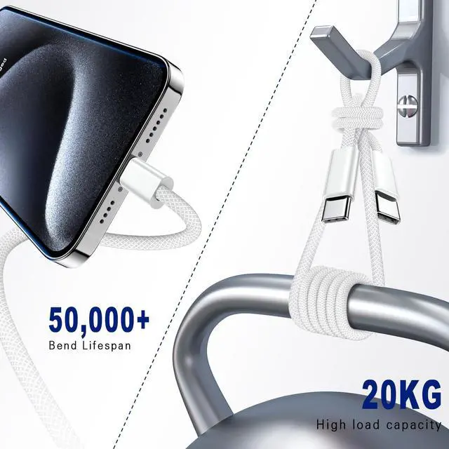 Alt view image 4 of 6 - USB C to USB C Cable 3FT Certified 2Pack 60W usbc Woven Fast Charging Type C Charger Cord Compatible with iPhone 17/16 Pro Max Plus Samsung S23 Note 20 iPad Pro Air Mini MacBook Air
