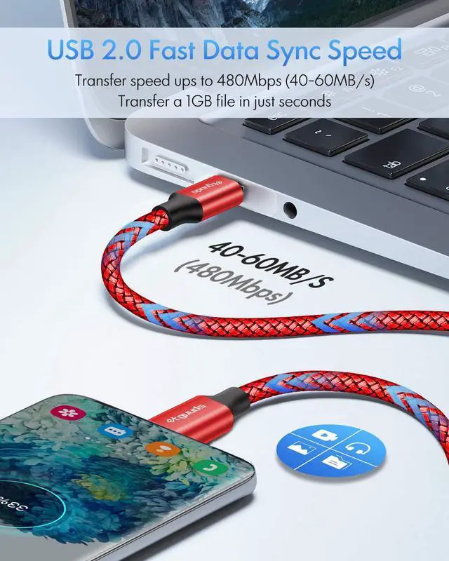 Alt view image 4 of 7 - USB C to USB C Cable 2ft, 2-Pack 60W USBC to USBC Cord, Type C to C Charger Cable Fast Charging for iPhone 17 16 15 Pro Max Plus Air, Samsung Galaxy S25 S24 S23, for MacBook/iPad, Pixel
