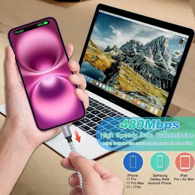 Alt view image 6 of 7 - USB C Cable, Nylon Braided USB C to USB c Fast Charging 6ft 3Pack 60W Quick Data Sync Type C Charger Cord for iPhone 17/16/15 Pro Max/17/16/15 Pro/16/15 Plus/17 Air/iPad mini/Galaxy S24/23/22