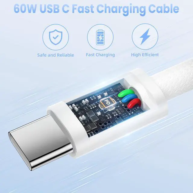 Alt view image 2 of 7 - USB C to USB C Cable,2-Pack 6FT/1.8M USBC to USBC Charging Cable Braided 60W Type C Charger Cod Fast Charging for iPhone 17 16 15 Pro,MacBook iPad Pro Air,Samsung,Google Pixel etc