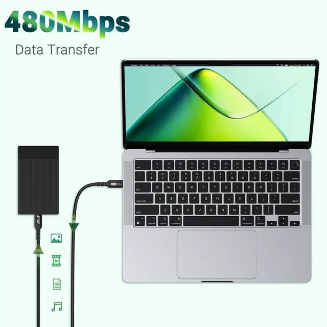 Alt view image 5 of 5 - 240W Type C to USB C Cable(3FT, 2packs) 48V5A Fast Charging USB Cable Compatible with iPhone 16/15 Pro Max, MacBook,eGPU Docking GaN SSD