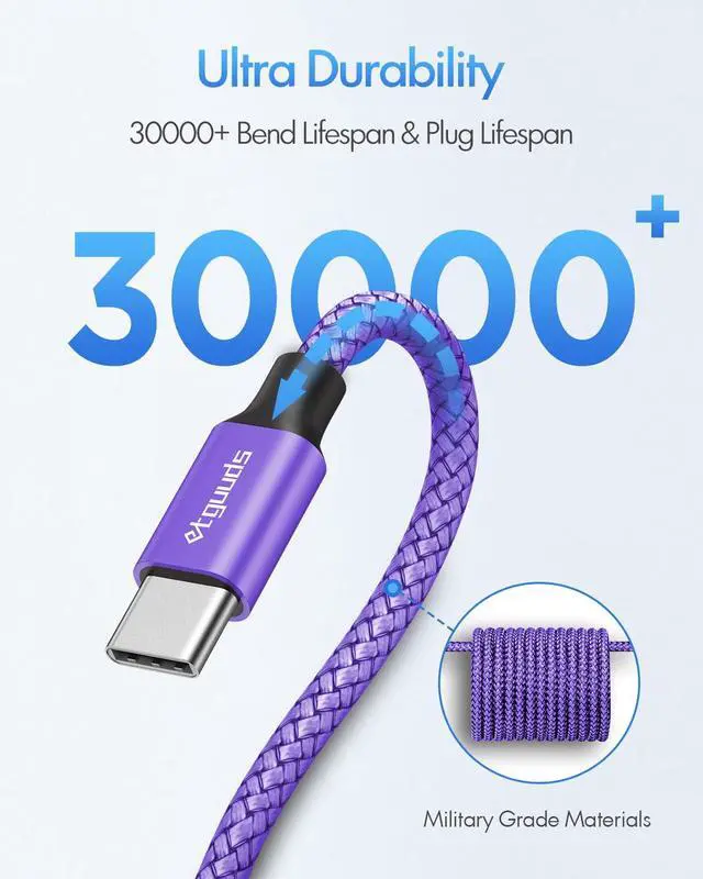 Alt view image 5 of 7 - Purple USB C to USB C Cable 3ft, 2-Pack 60W USBC to USBC Cord, Type C to C Charger Cable Fast Charging for iPhone 17 16 15 Pro Max Plus Air, Samsung Galaxy S25 S24 S23, for MacBook/iPad, Pixel