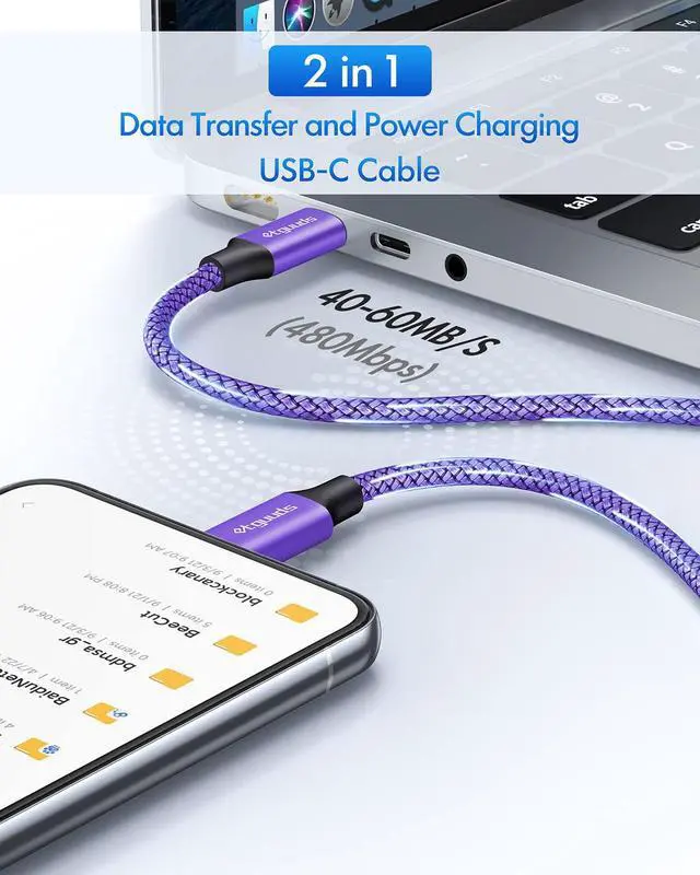 Alt view image 4 of 7 - Purple USB C to USB C Cable 3ft, 2-Pack 60W USBC to USBC Cord, Type C to C Charger Cable Fast Charging for iPhone 17 16 15 Pro Max Plus Air, Samsung Galaxy S25 S24 S23, for MacBook/iPad, Pixel