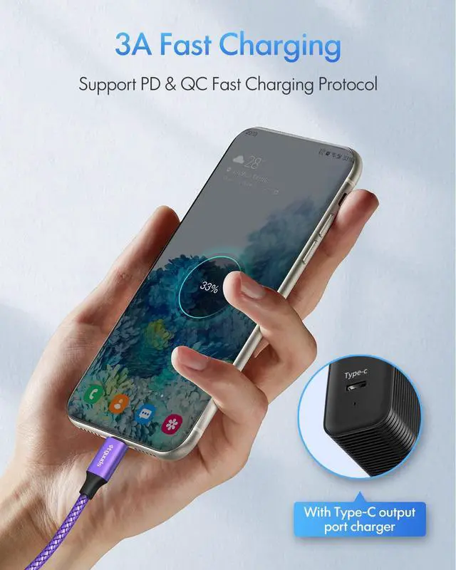Alt view image 3 of 7 - Purple USB C to USB C Cable 3ft, 2-Pack 60W USBC to USBC Cord, Type C to C Charger Cable Fast Charging for iPhone 17 16 15 Pro Max Plus Air, Samsung Galaxy S25 S24 S23, for MacBook/iPad, Pixel