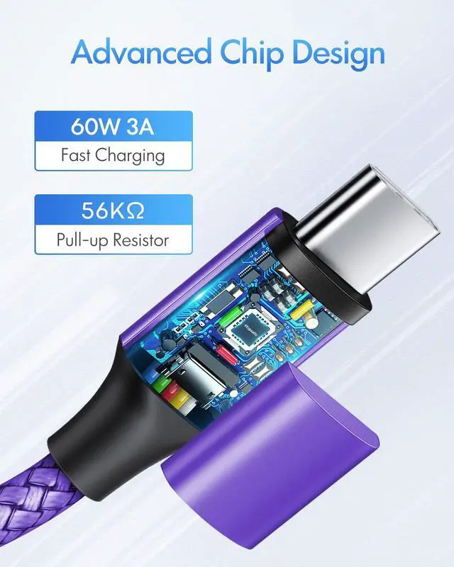 Alt view image 2 of 7 - Purple USB C to USB C Cable 3ft, 2-Pack 60W USBC to USBC Cord, Type C to C Charger Cable Fast Charging for iPhone 17 16 15 Pro Max Plus Air, Samsung Galaxy S25 S24 S23, for MacBook/iPad, Pixel