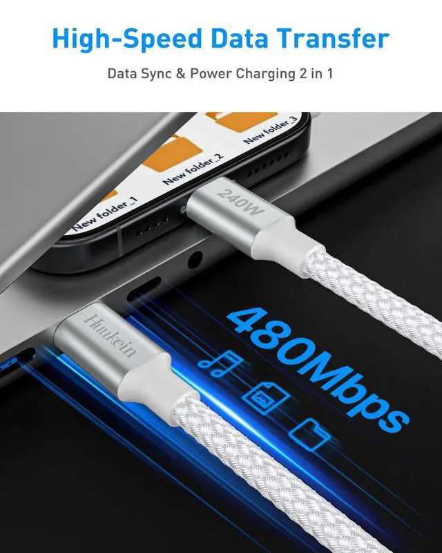 Alt view image 7 of 7 - 240W USB C to USB C Cable 8ft, Long USB C to C Cable Fast Charging, USBC Charger Cord for iPhone 17 Air 16 15 Pro Max Plus 16e, for MacBook Pro and More