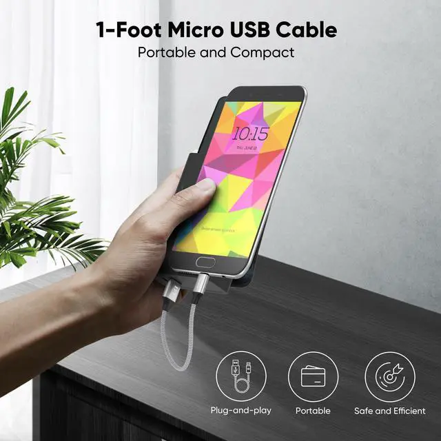 Alt view image 4 of 7 - Micro USB Cable 1ft Short 15W Fast Charging & 480Mbps Data Transfer, USB A to MicroUSB Braided Charge Cord for Old Kindle Android Phone Nokia Tablet PS4 Controller Raspberry Pi and More