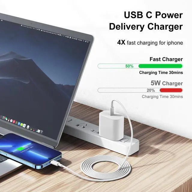 Alt view image 2 of 7 - Fast Charger for iPhone Charger Fast Charging 6ft Lightning Cable,for iPhone 14 13 12 Pro Max Charger Fast Charging with USB C Charger Block,Type C to Lightning Cord for iPhone 11 Pro Max/XS-White