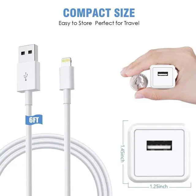 Alt view image 2 of 7 - iPhone Charger,2Pack 6FT USB Wall Charger Fast Charging USB Cable Charging Cube Travel Plug Block with 6Foot Fast Cuble Lightning Cable Cord for iPhone 14 13 12 11 Pro Max XS XR X 8 7 SE2022 iPad