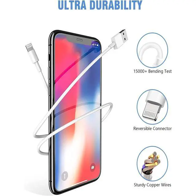 Alt view image 4 of 7 - iPhone Charger,2Pack 6FT USB Wall Charger Fast Charging USB Cable Charging Cube Travel Plug Block with 6Foot Fast Cuble Lightning Cable Cord for iPhone 14 13 12 11 Pro Max XS XR X 8 7 SE2022 iPad
