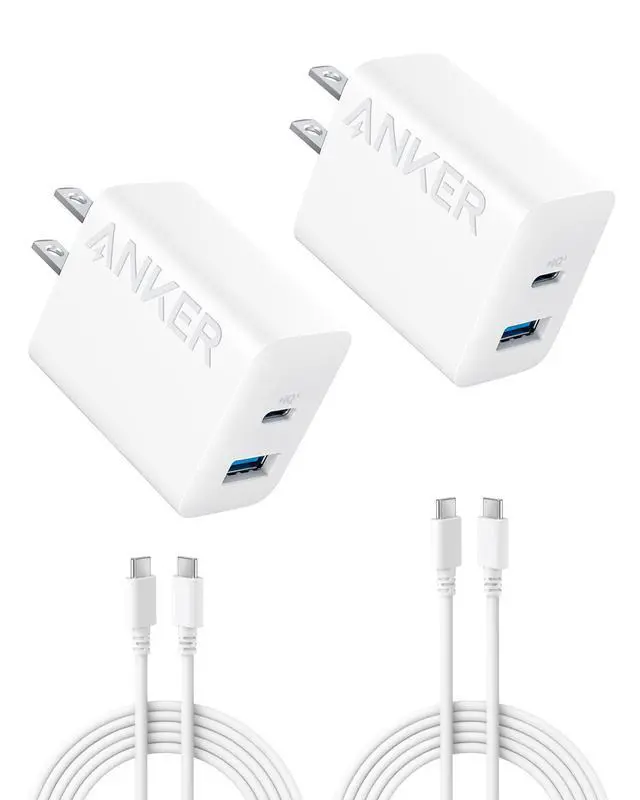 Main image of iPhone Charger, 2-Pack 20W Fast USB C Charger Block, Type C Charger Fast Charging for iPhone 17/17 Pro Max/16 Series/iPad Pro and More (White, 2 Pack & 2 Cable)