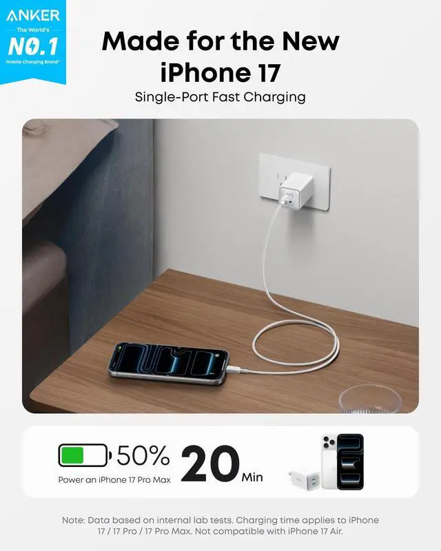 Alt view image 2 of 6 - Nano 47W Fast Charger USB C, 2-Port Compact Foldable USB C GaN Charger for iPhone 17/16, Galaxy, Pixel, Compatible with MagSafe (White)