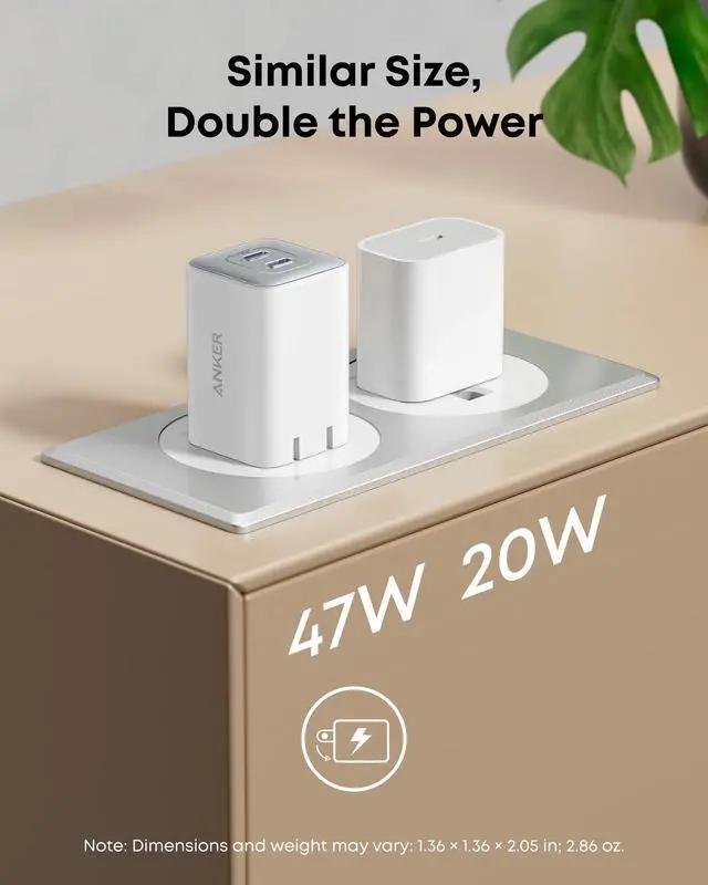 Alt view image 5 of 6 - Nano 47W Fast Charger USB C, 2-Port Compact Foldable USB C GaN Charger for iPhone 17/16, Galaxy, Pixel, Compatible with MagSafe (White)