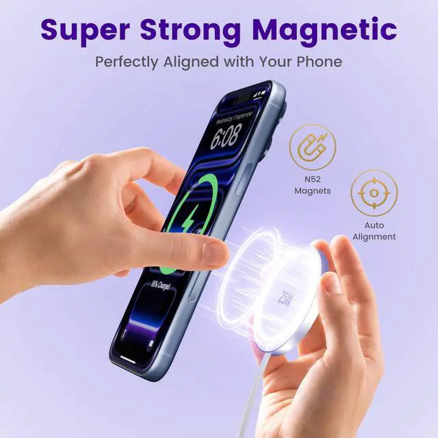 Alt view image 5 of 7 - 25W Magnetic Wireless Charger: Fast Charging Pad for iPhone 17 16 15 14 13 12 Pro Max, Samsung Galaxy S26 S25, Google Pixel 10, AirPods-Slim Portable for Travel Bedside Office-White 2 Pack