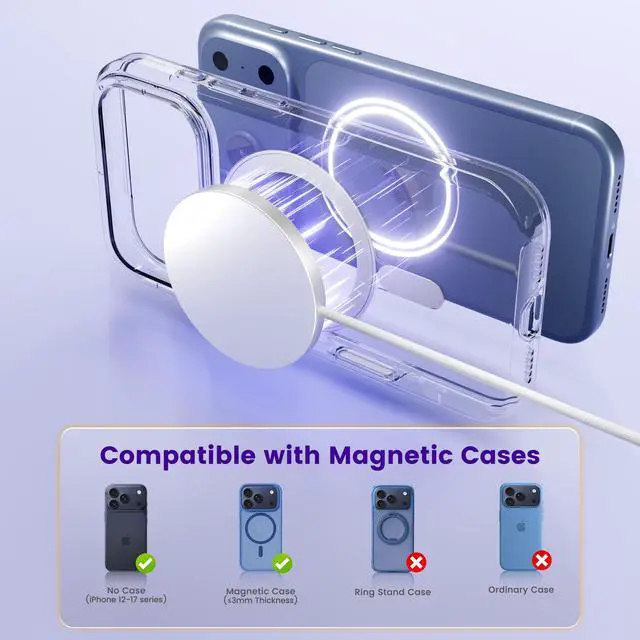 Alt view image 6 of 7 - 25W Magnetic Wireless Charger: Fast Charging Pad for iPhone 17 16 15 14 13 12 Pro Max, Samsung Galaxy S26 S25, Google Pixel 10, AirPods-Slim Portable for Travel Bedside Office-White 2 Pack