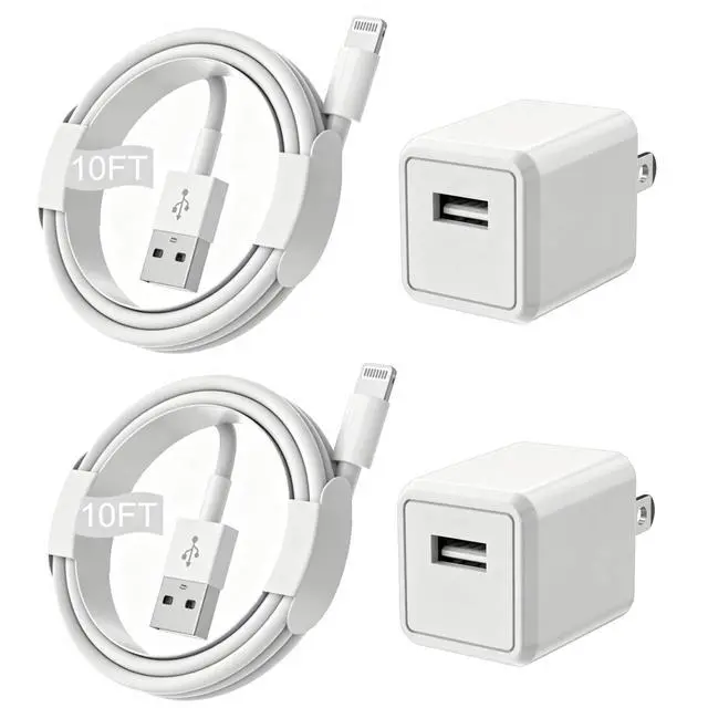 Main image of iPhone Charger,Extra Long 2 Pack 10FT Lightning Cable Cube i Phone 12 Charger Charging Transfer Cord Cable with USB Plug Wall Charge Block Travel Adapter for iPhone 14/13/12/11/SE2022/8/7/XS/XR/X/iPad