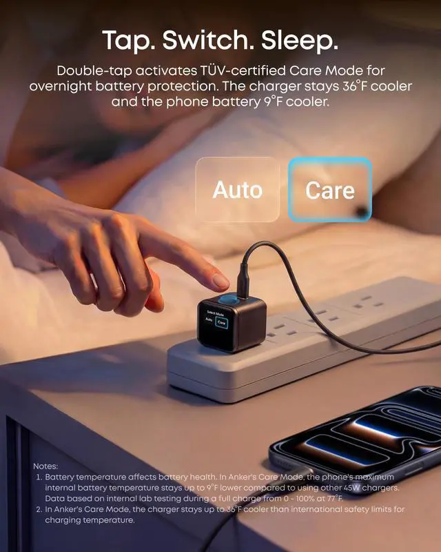 Alt view image 5 of 6 - Smart Display Charger, Anker Nano USB C Charger Block, 45W Max GaN Phone Charger,180° Foldable Plug,Smart Recognition,Built-in Care Mode,for iPhone17/16/15(Non-Battery,One USB-C Port,No Cable)