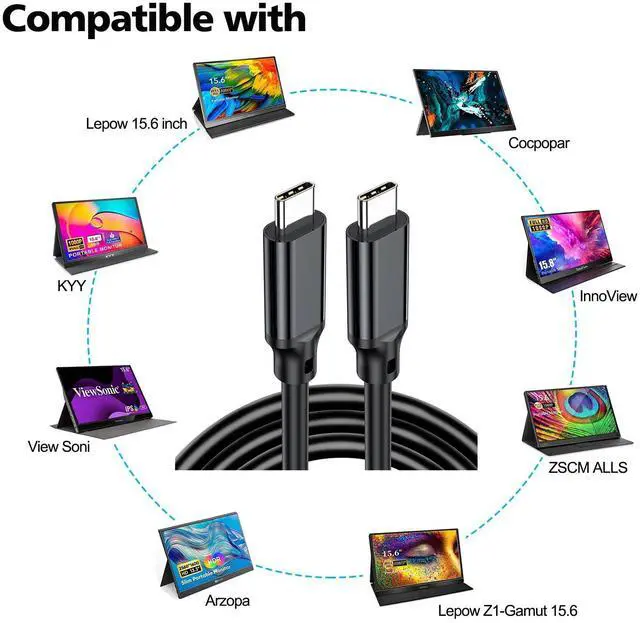 Alt view image 2 of 5 - Portable Monitor Cord for KYY, QQH, AOC, Lepow, ASUS, MacBook - USB 3.2 Gen 2X2 Display Monitor Link Data Transfer Video Cable, 240W 5A 20Gbps 3.3 ft