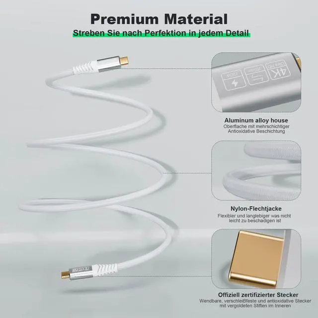 Alt view image 7 of 7 - USB C 3.2 Gen 2X2 Cable - 3.3ft, 4K Monitor Cable, 20Gbps High Speed Data Transfer, 100W Charging, Compatible with MacBook Pro, USB C Portable Monitor