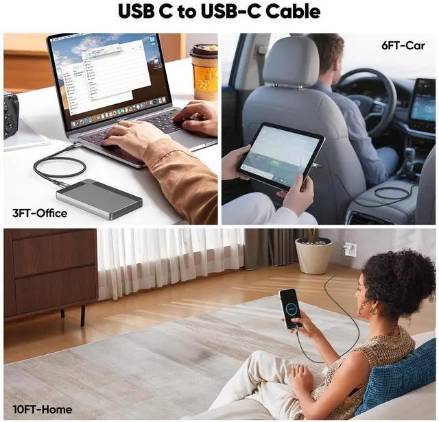 Alt view image 5 of 7 - USB C Portable Monitor Cable 6FT 2-Pack, USB 3.2 Gen 2x2 Cable Support Data Transfer 20Gbps, Fast Charging 100W, 5K,4K@144Hz Video for VR,Phone,Laptop,iPad, ARZOPA,KYY,Protable Monitor,Docking Station