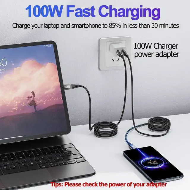 Alt view image 6 of 7 - USB C Portable Monitor Cable 6FT 2-Pack, USB 3.2 Gen 2x2 Cable Support Data Transfer 20Gbps, Fast Charging 100W, 5K,4K@144Hz Video for VR,Phone,Laptop,iPad, ARZOPA,KYY,Protable Monitor,Docking Station