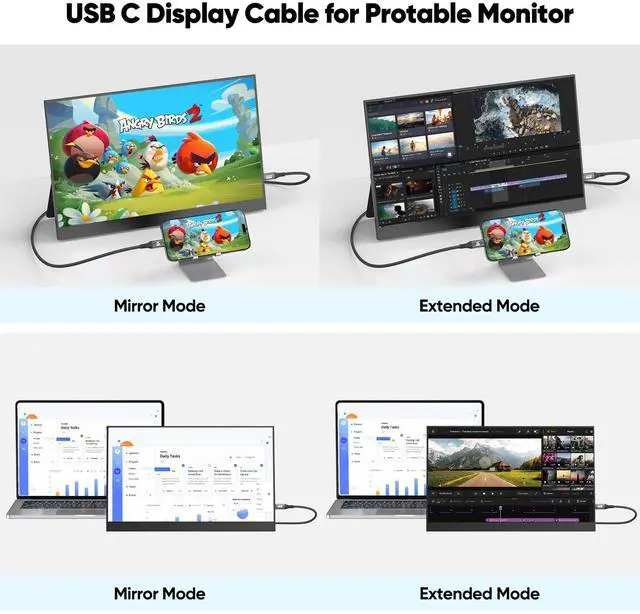 Alt view image 2 of 7 - USB C Portable Monitor Cable 6FT 2-Pack, USB 3.2 Gen 2x2 Cable Support Data Transfer 20Gbps, Fast Charging 100W, 5K,4K@144Hz Video for VR,Phone,Laptop,iPad, ARZOPA,KYY,Protable Monitor,Docking Station