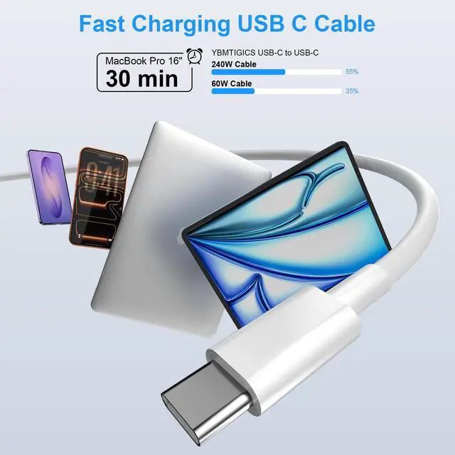Alt view image 4 of 7 - USB C to USB C Charging Cable for Apple iPhone 17/16/15 Charger Fast 10ft Long USBC to Type C Power Cord for iPhone 17/16 Pro/Pro Max/Air, MacBook Air 13 inch/MacBook Pro/iPad 10th/iPad Pro/iPad Air