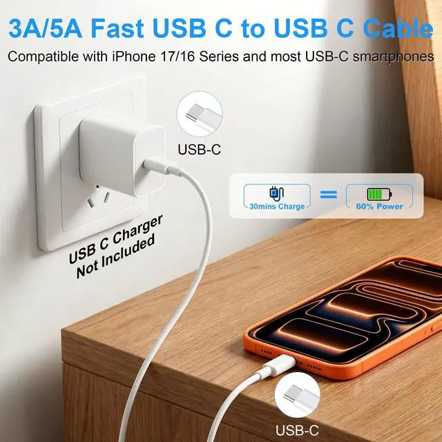 Alt view image 3 of 7 - USB C to USB C Charging Cable for Apple iPhone 17/16/15 Charger Fast 10ft Long USBC to Type C Power Cord for iPhone 17/16 Pro/Pro Max/Air, MacBook Air 13 inch/MacBook Pro/iPad 10th/iPad Pro/iPad Air