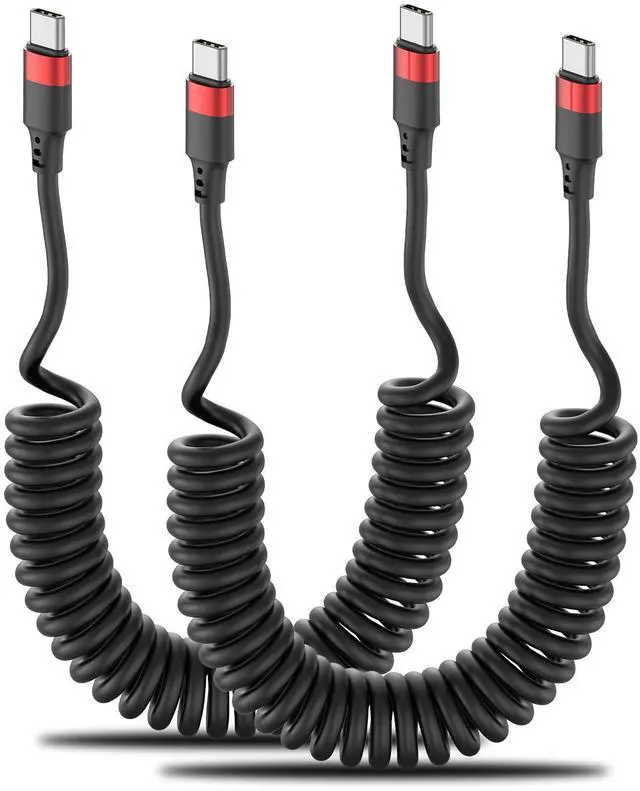 Main image of Coiled USB C to USB C Cable, 2 Pack 3FT USBC Car Charger Cord, USBC to USBC Coiled Cable Fast Charging for Carplay, iPhone 17/16/15 Plus/Pro Max, Samsung Galaxy S25 S24 S23, Pixel 10 9