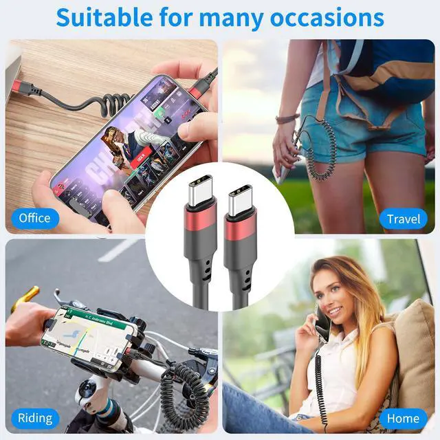 Alt view image 6 of 7 - Coiled USB C to USB C Cable, 2 Pack 3FT USBC Car Charger Cord, USBC to USBC Coiled Cable Fast Charging for Carplay, iPhone 17/16/15 Plus/Pro Max, Samsung Galaxy S25 S24 S23, Pixel 10 9