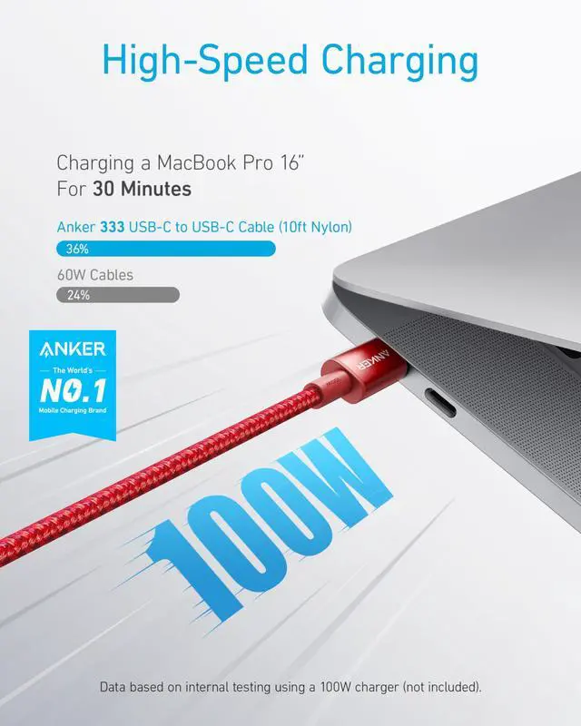 Alt view image 2 of 7 - USB C to USB C Cable, Type-C Charging Cord Fast Charge(100W), for iPhone 17/17 pro, MacBook and More (1, Red, 10ft)