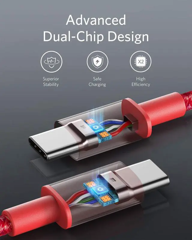 Alt view image 4 of 7 - USB C to USB C Cable, Type-C Charging Cord Fast Charge(100W), for iPhone 17/17 pro, MacBook and More (1, Red, 10ft)