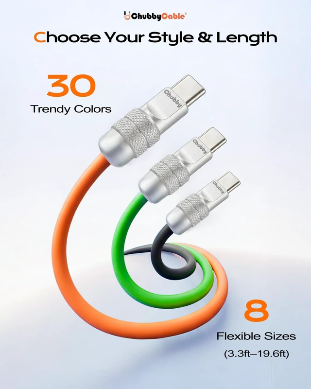 Alt view image 7 of 7 - USB C to C 240W Silicone Fast Charging Cable, Orange, 3.3FT | For iPhone 18/17/16/15 Series, MacBook Pro/Air, iPad Pro/Air, Galaxy S26/S25/S24, Pixel, 6mm Thick Type C Charger Cord