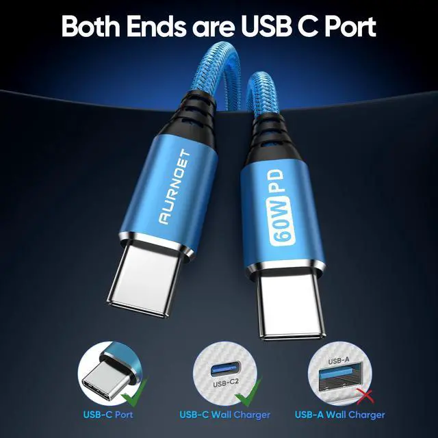 Alt view image 2 of 7 - USB C to USB C Cable, 6FT 5-Pack Type C to Type C Charger Cable Fast Charging Cord 60W for iPhone 15/15 Pro/15 Plus/15 Pro Max, Samsung Galaxy S23 S22 S21 Ultra