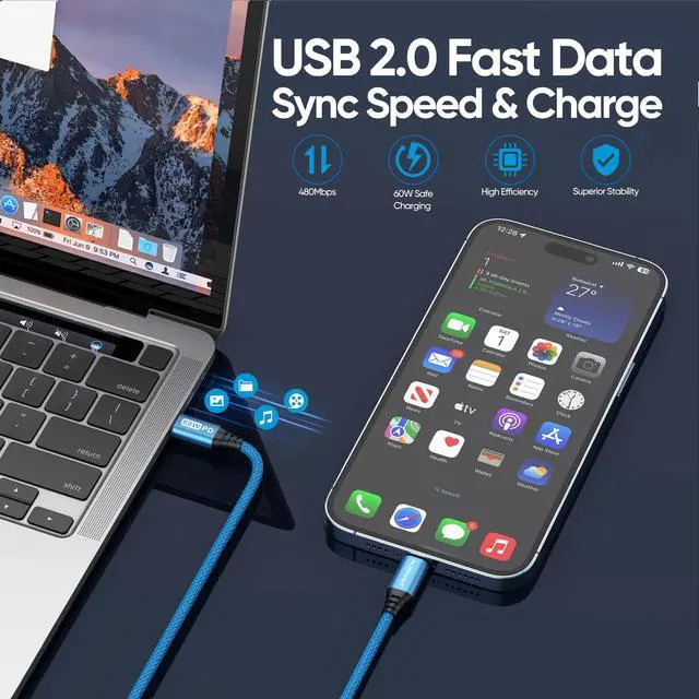 Alt view image 4 of 7 - USB C to USB C Cable, 6FT 5-Pack Type C to Type C Charger Cable Fast Charging Cord 60W for iPhone 15/15 Pro/15 Plus/15 Pro Max, Samsung Galaxy S23 S22 S21 Ultra
