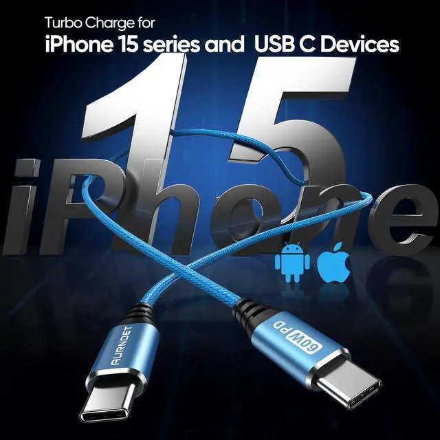 Alt view image 5 of 7 - USB C to USB C Cable, 6FT 5-Pack Type C to Type C Charger Cable Fast Charging Cord 60W for iPhone 15/15 Pro/15 Plus/15 Pro Max, Samsung Galaxy S23 S22 S21 Ultra
