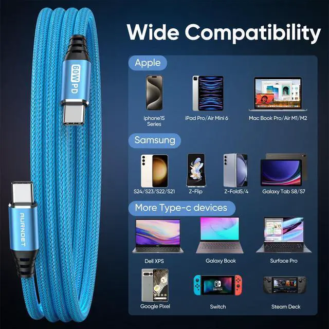 Alt view image 6 of 7 - USB C to USB C Cable, 6FT 5-Pack Type C to Type C Charger Cable Fast Charging Cord 60W for iPhone 15/15 Pro/15 Plus/15 Pro Max, Samsung Galaxy S23 S22 S21 Ultra