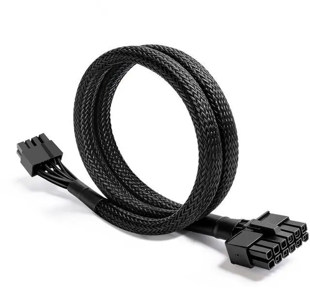Main image of of PCIE Power Cable for Be Quiet 65CM, 12-Pin to 6+2 Pin, Male-to-Male GPU Cable Adapter Sleeved for Be Quiet Modular Power Supply, 18AWG, Black (25.5")