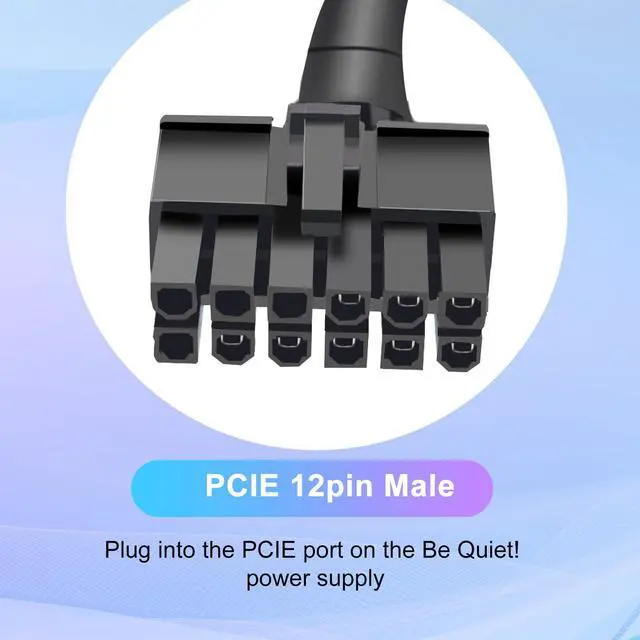 Alt view image 2 of 7 - 2 Pack of PCIE Power Cable for Be Quiet 65CM, 12-Pin to 6+2 Pin, Male-to-Male GPU Cable Adapter Sleeved for Be Quiet Modular Power Supply, 18AWG, Black (25.5")