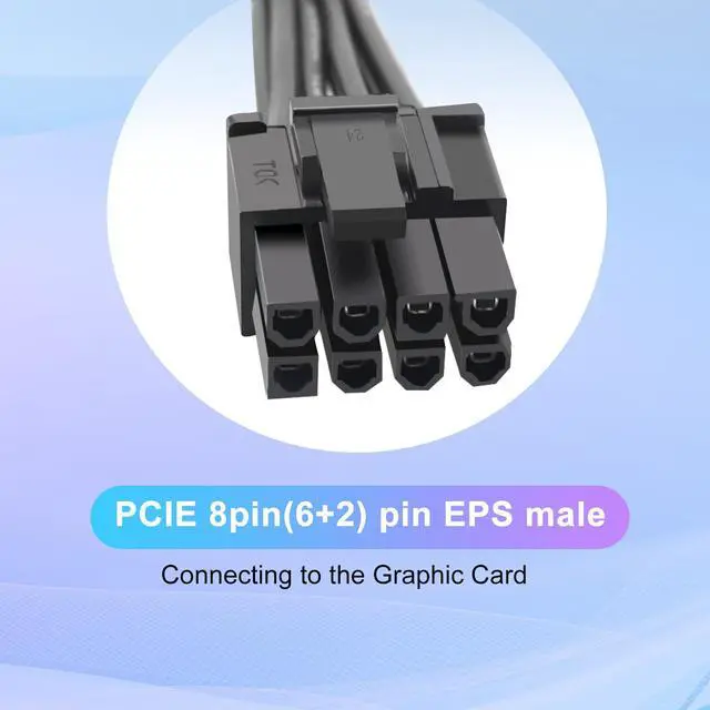 Alt view image 3 of 7 - 2 Pack of PCIE Power Cable for Be Quiet 65CM, 12-Pin to 6+2 Pin, Male-to-Male GPU Cable Adapter Sleeved for Be Quiet Modular Power Supply, 18AWG, Black (25.5")