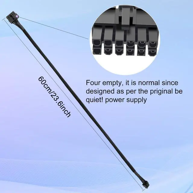 Alt view image 6 of 7 - 2 Pack of PCIE Power Cable for Be Quiet 65CM, 12-Pin to 6+2 Pin, Male-to-Male GPU Cable Adapter Sleeved for Be Quiet Modular Power Supply, 18AWG, Black (25.5")