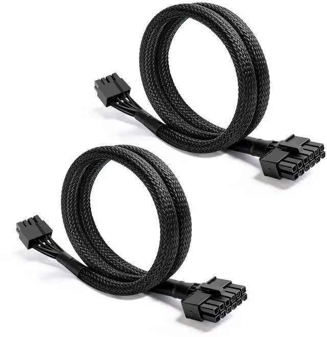 Main image of 2 Pack of PCIE Power Cable for Be Quiet 65CM, 12-Pin to 6+2 Pin, Male-to-Male GPU Cable Adapter Sleeved for Be Quiet Modular Power Supply, 18AWG, Black (25.5")