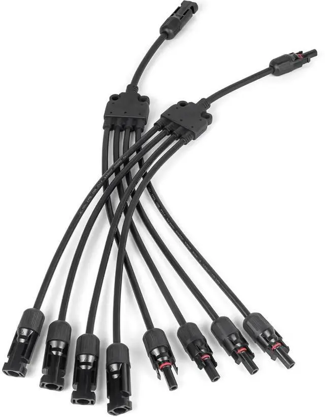 Main image of Solar Panel Connectors Y Branch 1 to 4 Parallel PV Adapter Cable, Y Branch Connectors 1 to 4 Solar Adapter Cable Plug Tool (M/FFFF,F/MMMM), 1500V (Black) Length:19.9in(2pcs)
