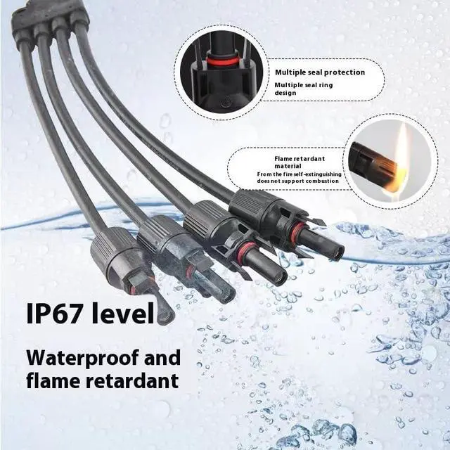 Alt view image 3 of 7 - Solar Panel Connectors Y Branch 1 to 4 Parallel PV Adapter Cable, Y Branch Connectors 1 to 4 Solar Adapter Cable Plug Tool (M/FFFF,F/MMMM), 1500V (Black) Length:19.9in(2pcs)