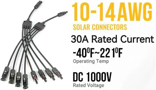 Alt view image 2 of 7 - Solar Panel Connectors Y Branch 1 to 4 Parallel PV Adapter Cable, Y Branch Connectors 1 to 4 Solar Adapter Cable Plug Tool (M/FFFF,F/MMMM), 1500V (Black) Length:19.9in(2pcs)