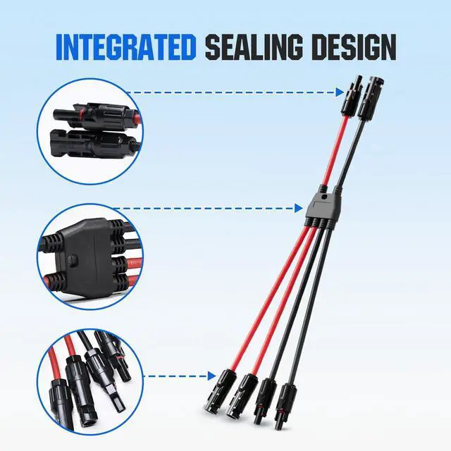 Alt view image 3 of 7 - Integrated Solar Connector 2-4 Y Branch Parallel PV Adapter Cable Wire Plug Tool Kit for Solar Panel(M/FF+F/MM)